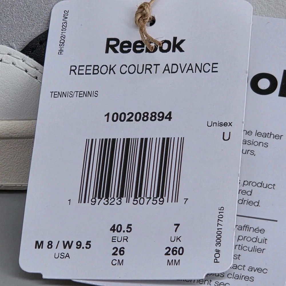 Reebok Court Advance Sneakers Unisex M8 W9.5 White Grey Leather Suede Sporty